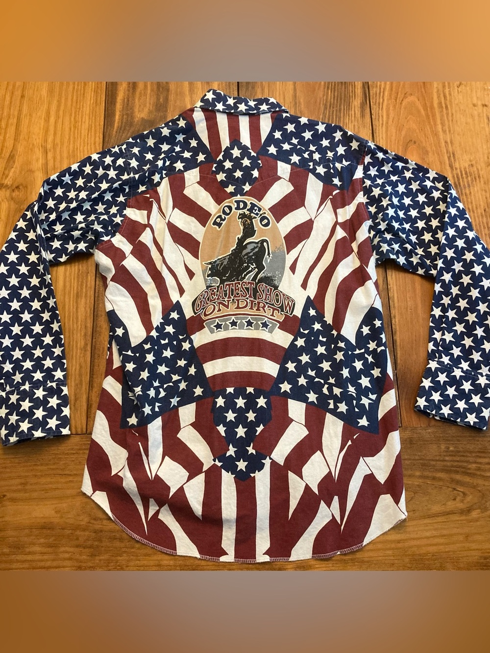 Vintage Wrangler Mens L 16.5-35 Brushpopper Flag Western Rodeo Pearl Snap Shirt